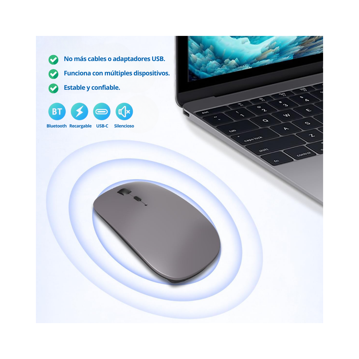 Mouse inalámbrico recargable para Macbook iPad Plateado
