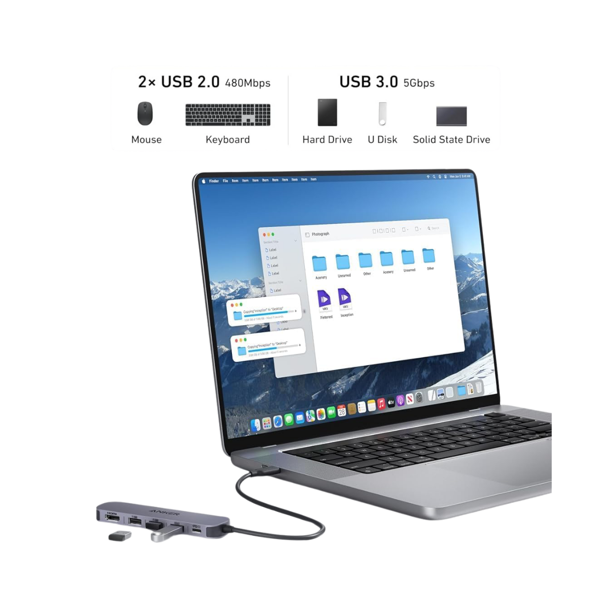 Hub USB-C (5 en 1) 4K a 30 Hz para Macbook iPad