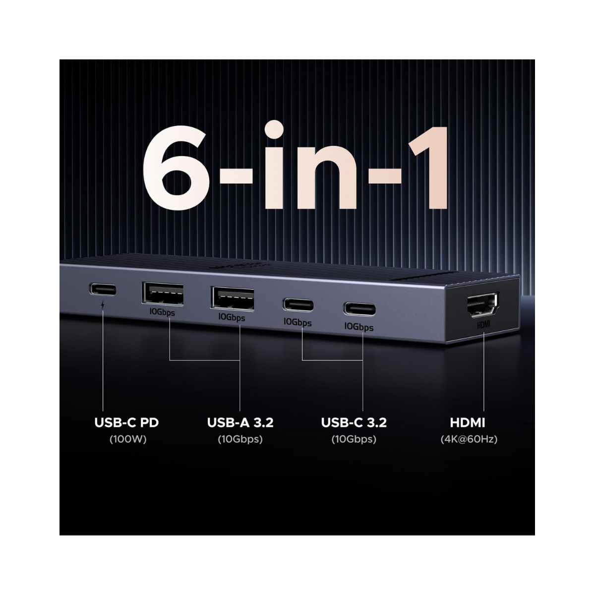 Hub USB-C (6 en 1) 4K a 60 Hz para Macbook iPad